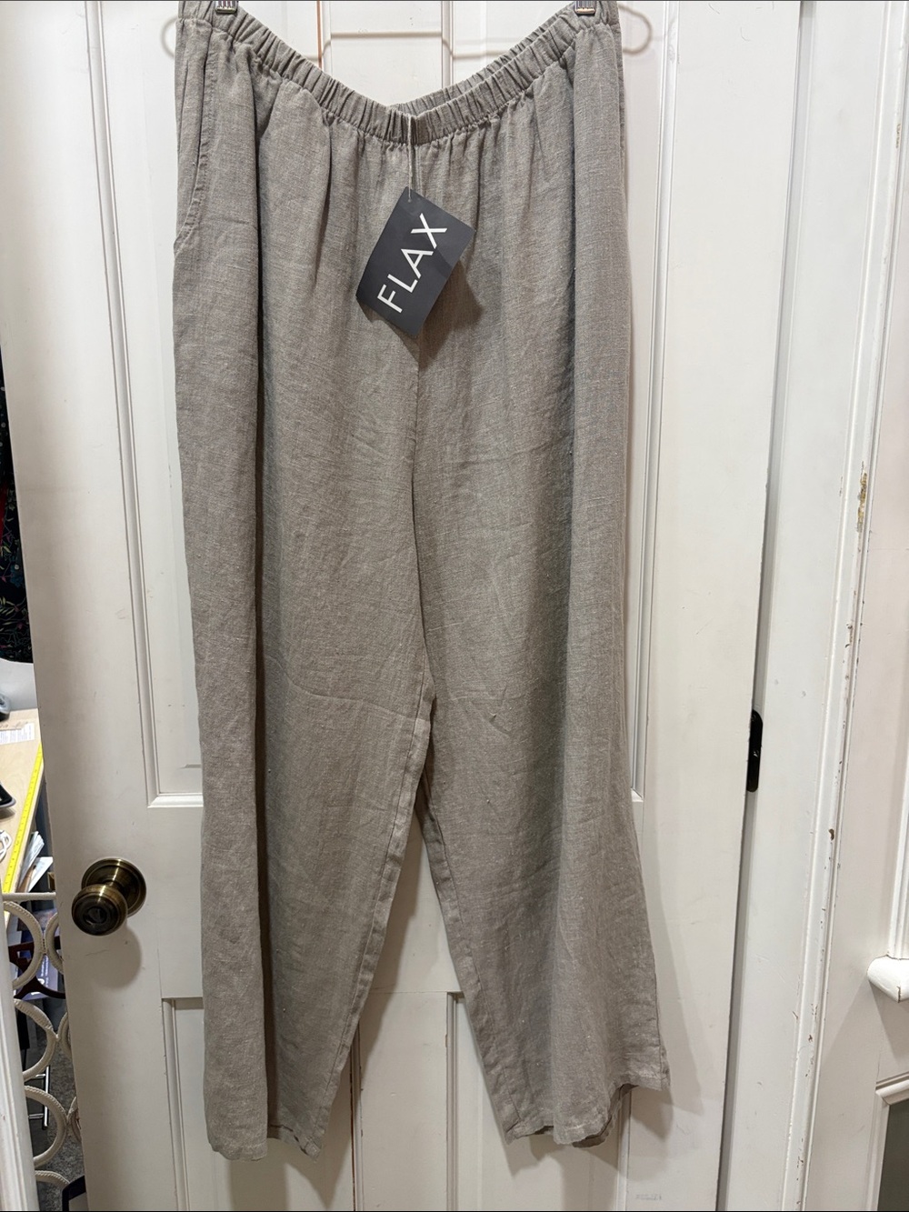 FLAX Linen  Relaxed Pants with pockets Beige Taupe